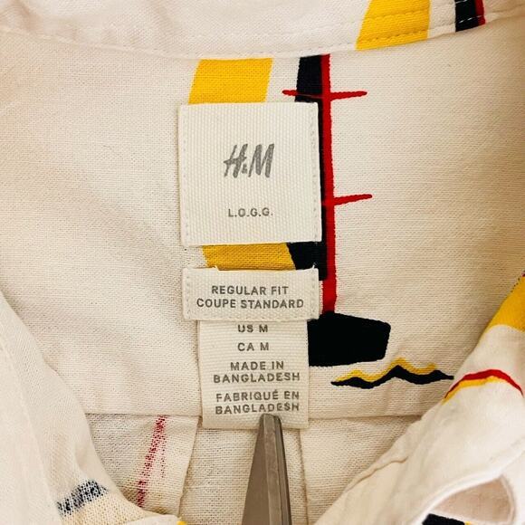H&M Mens Button Down Shirt Medium 100% Cotton Sailboat Novelty Print Preppy - Picture 3 of 9